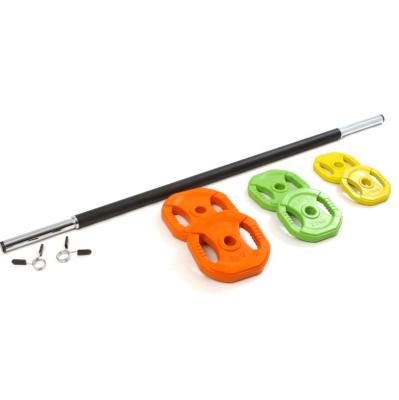 China Universal Aerobic Body Pum Equip Barbell Set 1.25 31mm Weight Plates Colorful Rubber Coated Bar 2.5 5 10kg Cast Weight Disc With Handle for sale