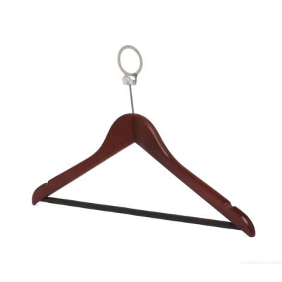 China Traditional Hotel Guard Against Theft Wooden Hanger With Metal Ring For Boutique for sale