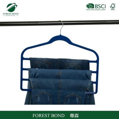 China DISPLAY Velvet Trousers Pants Hanger, 4 Layers Space Saving Garment Assembled Trouser Hanger Rack for sale