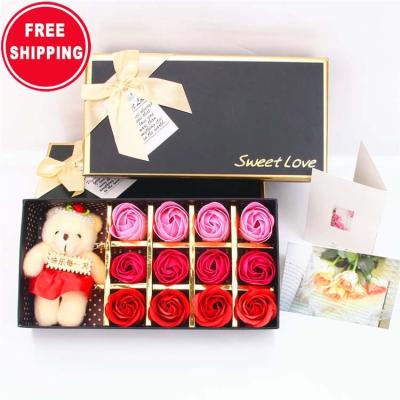 China Fashion Soap Rose Flowers Bear Bouquet Heart Artificial Gift Box 2022 Wedding Valentines Day Gift Dried Flowers Rose Bear Decoration for sale