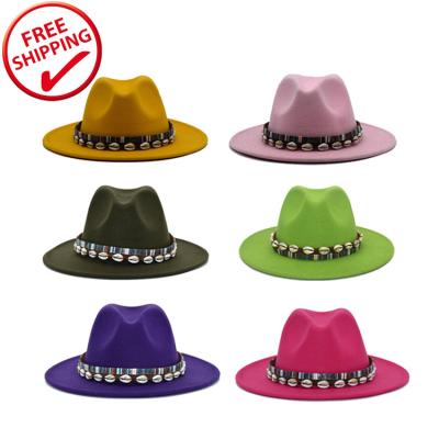 China Solid color fedora hats women wholesale wide 2 brim wool felt hat new designer 2021 two tone hats men and women for sale