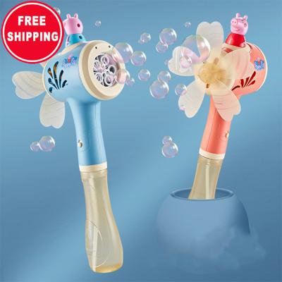 China Ourdoor Toy Summer Children Cartoon Pig Fan Bubble Toy Light Music Electric Bubble Machine for sale