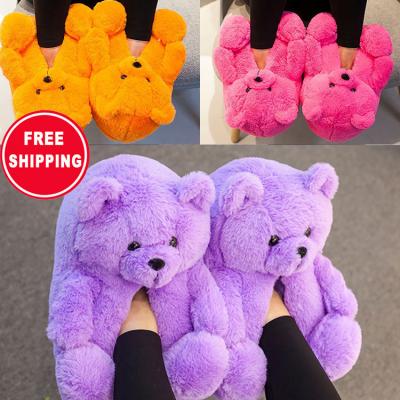 China Anti-Slip Adult Children House White Orange Teddy Bear Slippers Kids Support Slippers 2022 Hot Selling Mommy And Me Teddy Bear Slippers for sale