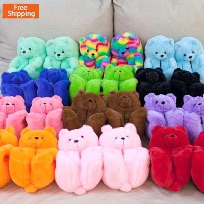 China Free Shipping Anti-Slip Fur Plush Kids Teddy Bear Mommy And Me Slippers Bear Slippers, Teddy Bear Home Shoes Plush for sale