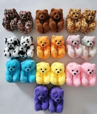 China Free Shipping Bulk Kids Anti-Slip Mommy And Me Adult Toddler Baby Plush Teddy Bear Slippers For Women for sale