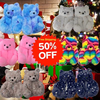 China Mommy and Me Christmas Anti-slip Bedroom Wholesale Teddy Bear Slippers Fuzzy Teddy Plush Slippers for Women Girls for sale