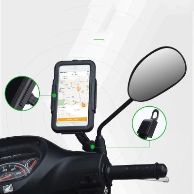 China 2021 New Arrival Motorcycle Adjustable Rearview Mirror Mount Waterproof Mobile Phone Case Holder With Sensitive Touch Screen for sale