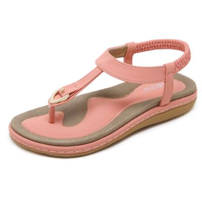 China Sourceman Fashion Trend 2022 Summer Ladies Ankle T Strap Flat Women Strappy Sandals Criss-Cross Toe Beach Sandals Open for sale