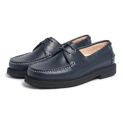 China Fashion Trend Mens Casual Shoes Manufacturer Handmade High Quality Navy Blue Platform Genuine Leather Shoes Lace Up Boat Shoes For Male for sale