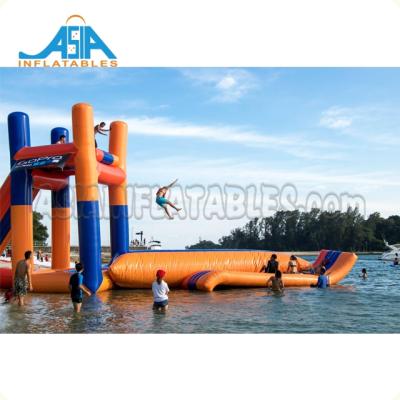 China Floating Water Entertainment Floating Inflatable Jumping Water Tower With Catapults Water Drop for sale