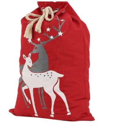 China Reusable Custom Design Gift Bag Christmas Presents Large Fabric Cotton Santa Sack Drawstring Bag Xmas Gift for sale