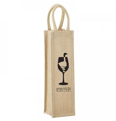 China Promotional Handled Jute Bag Wine Packaging With Custom Printed Logo for sale