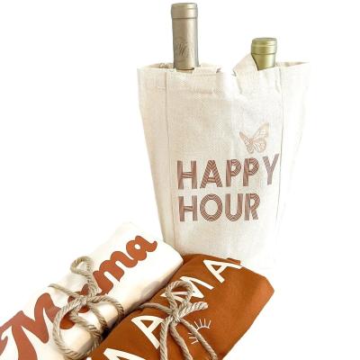 China Wholesale Hot Sale Canvas Bottle Wine Handled Tote Custom Logo Blank Cotton Wine Bag for sale