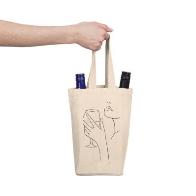 China Hot Selling Custom Handled Cotton Wine Bags With 2 Wine Bottles Bag for sale