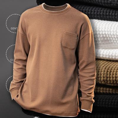 China Anti-Shrink Organic Cotton Waffle Hoodies Long Sleeve T-shirt OEM Customer Logo for sale