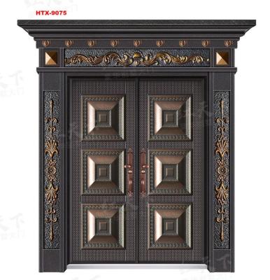 China Latest Easily Assembled Basic Track Designs Security Door Apartment Doors Gate With Exterior Door Decor Pillars HTX-9075 for sale