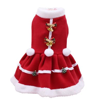 China Sustainable Factory Wholesale Fleece Padded Dog Cat Christmas Skirt Pet Dress Winter Clothes for sale