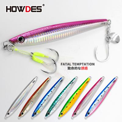 China Bright Fish Action HOWDES 7 Colors Various Size Deep Sea Fish Metal Swimming High Quality Luminous Casting Jigs With Wire Helper Hooks for sale