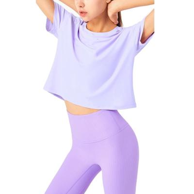 China Competitive Price Breathable Bubble Sexy Yoga Top Comfortable And Durable Sports Short Sleeve for sale