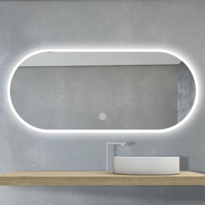 China Kamali Custom Hotel Bath Ellipse Oval Dimmable Illuminated Anti Fog Backlit Bathroom LED Wall Mounted Smart Mirror for sale