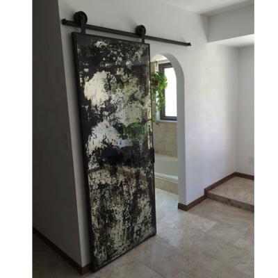 China Modern Frosted Glass Interior Door With Black Steel Frame, Steel Sliding Barn Door With Hardware for sale