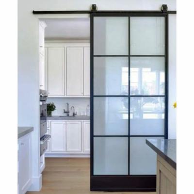 China Rustic Style Black Steel Frame Attic Barn Door With Sliding Hardware for sale