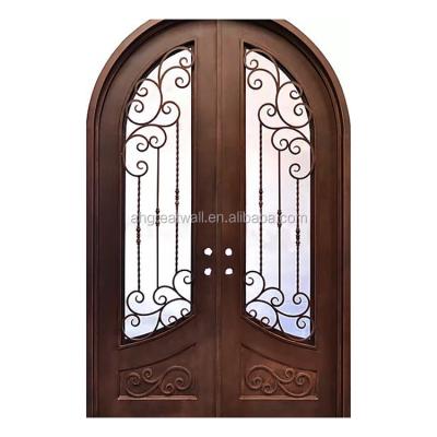 China Modern Luxury Security Doors Wrought Iron Metal Arch Villa Home Exterior Door for sale