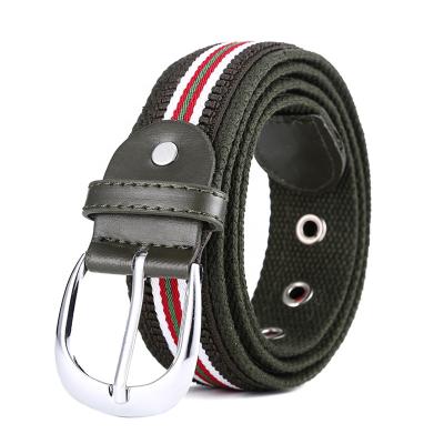 China Double Face Stretch Belt EMS Belt Fashion Multicolor Braided Double Face Elastic Braided Cloth Elastic Stretch Belt With Brown Leather Custom for sale