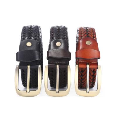 China Hot Selling Fashion Cowhide Braided Genuine Leather Belt For Men Good Quality With Alloy Buckle for sale