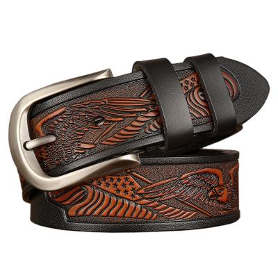 China Hot Selling High Quality Cowhide Genuine Leather Belt Pin Buckle Engraved Men Casual Genuine Leather Belt for sale