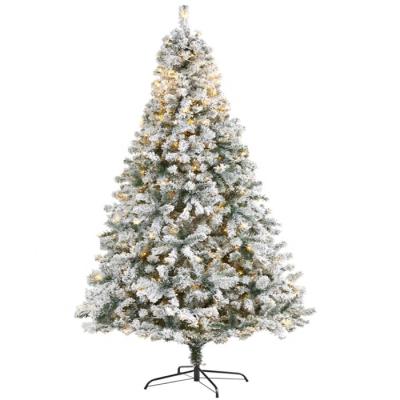 China Premium Giant Full Christamas Cone Fullness Artificial Canadian Christmas Tree Snow And Decoration LED Prelit Assembled Light With Metal Stand for sale