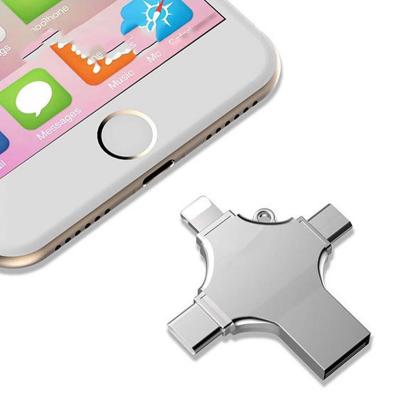 China 2020 New Design Mobile Accessory 4 in 1 OTG USB Flash Drive Customized 3.0 32GB pendrive 64GB 128GB for IOS/Type-C/Laptop/Android for sale