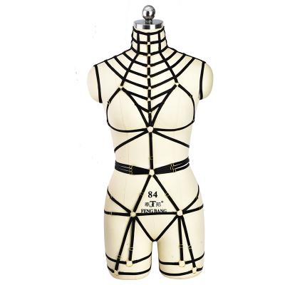 China Strapless Adjustable Open Chest Bondage Bar Club Fetish Fabric Bondage Body Harness Polyester Bra Cage Bra Sexy Seamless Black Transparent for sale