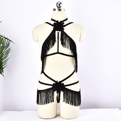 China Langerie high quality sexy lingerie set transparent lingerie fashionable women temptation sex sleepwear party one size black polyester open for sale