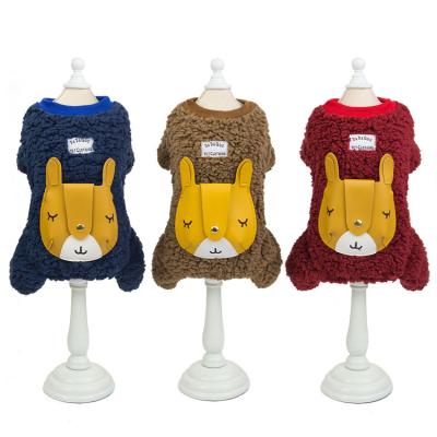 China 2019 new dog clothes viable warm winter quadruped woolen coat with bags for sale