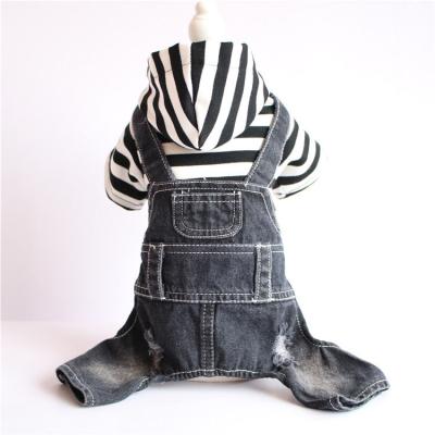 China Sale Spring Summer Viable Whole Dog Apparel Black Striped Lattice Single Layer Quadruped Overalls For Small Puppy Dogs for sale