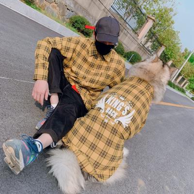 China Spring Sustainable Summer Matching Dog And Human Clothes Pet Apparel Fashion Shirts Plaid Print Teams And Match Dog Clothes for sale