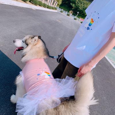 China 2021 Viable Big Dog Clothes Printed Matching T-shirt Dress Pet And Human Clothes T-shirt For Dogs And Human Deluxe for sale