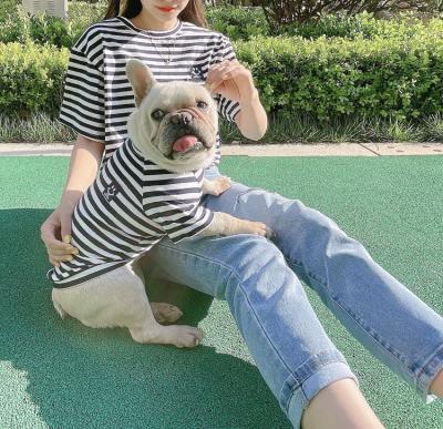 China 2021 New Fashion Viable Dog Clothes Spring Summer Dog And Owner Striped Matching Match And Human Clothes T-shirt For Small Puppies for sale