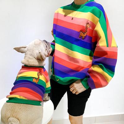 China Autumn&winter Dog Matching Pet Apparel Fashionable Striped Hoodie Adult Cat And Owner Clothes For Cats Dogs Bichon for sale