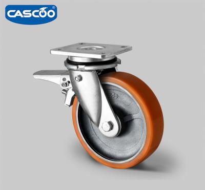 China Heavy Duty Carts CASCOO Manufactures 1 5 Ton Heavy Duty Cast Iron PU Cart Industrial Casters Wheel for sale