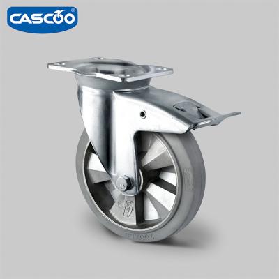 China CASCOO 200 50 100 Heavy Duty Trolley Caster Rubber Wheels With Stopper for sale