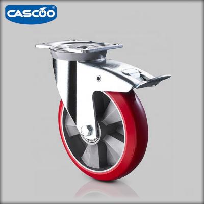 China Heavy Duty Aluminum Carts CASCOO Heavy Duty Polyurethane Swivel Caster Wheels With Brake for sale