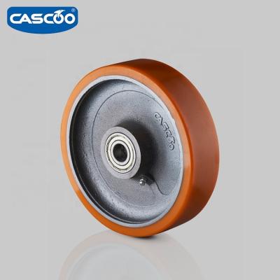 China Heavy Duty And Higher Travel Speeds CASCOO 200mm Heavy Duty Welded Cast Polyurethane Wheel For Trolley for sale