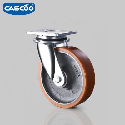 China PIVOT CASCOO 200MM Swivel Caster Polyurethane Cast Iron Heavy Duty Caster For Rail Access Platform for sale