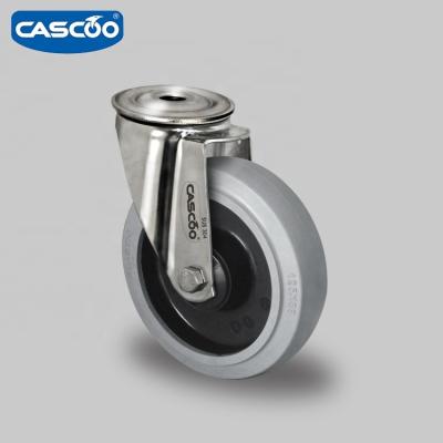 China PIVOT CASCOO 125mm Bolt Hole Swivel Caster Elastic Rubber 65A Caster With Precision Ball Bearing In Stainless Steel Trolley for sale