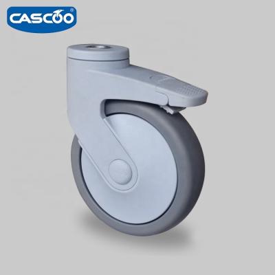 China PIVOT CASCOO 125MM Bolt Hole Swivel Caster With Brake Thermoplastic Rubber Wheel Plastic Caster for sale