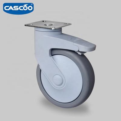 China Swivel With Brake CASCOO 125mm TPR Swivel With Brake Precision Ball Bearing Wheels For Medical Caster for sale