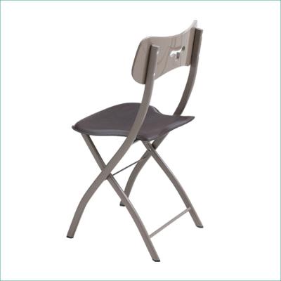 China Modern Foldable Classy Leather Cafe Chair Stainless Steel Trestle Dining Chair Foldable Dining Chair for sale