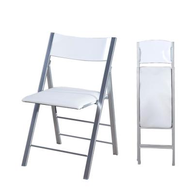 China Space Saving Foldable Lounge Cafe Chair White Steel Folding Dinner Room Chair for sale